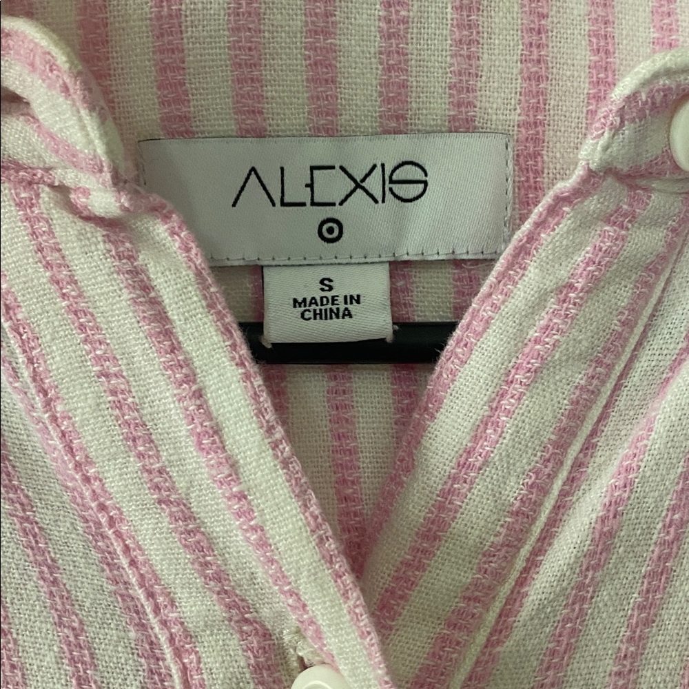 Alexis Pink and White Striped Button Mini Dress - Picture 13 of 14